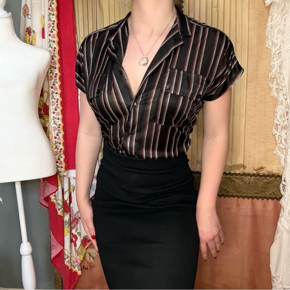 Wayne Rogers Tops - Vintage 1960’s Elegant Striped Button-Down Shirt